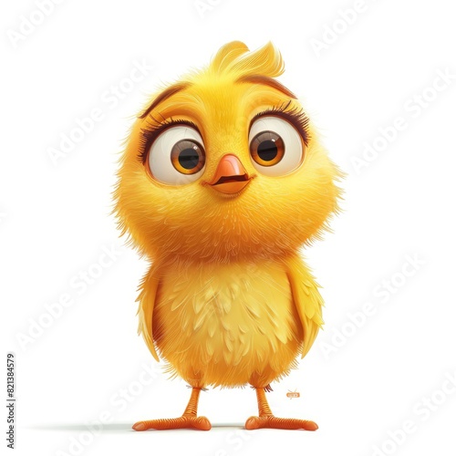 Adorable Isolated Cartoon Chicken on White Background
 photo