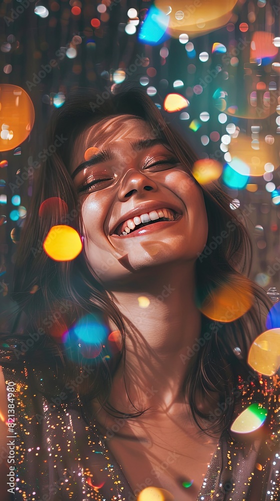 Joyful young woman enjoying a glittering party Joyful young woman enjoying a glittering party
