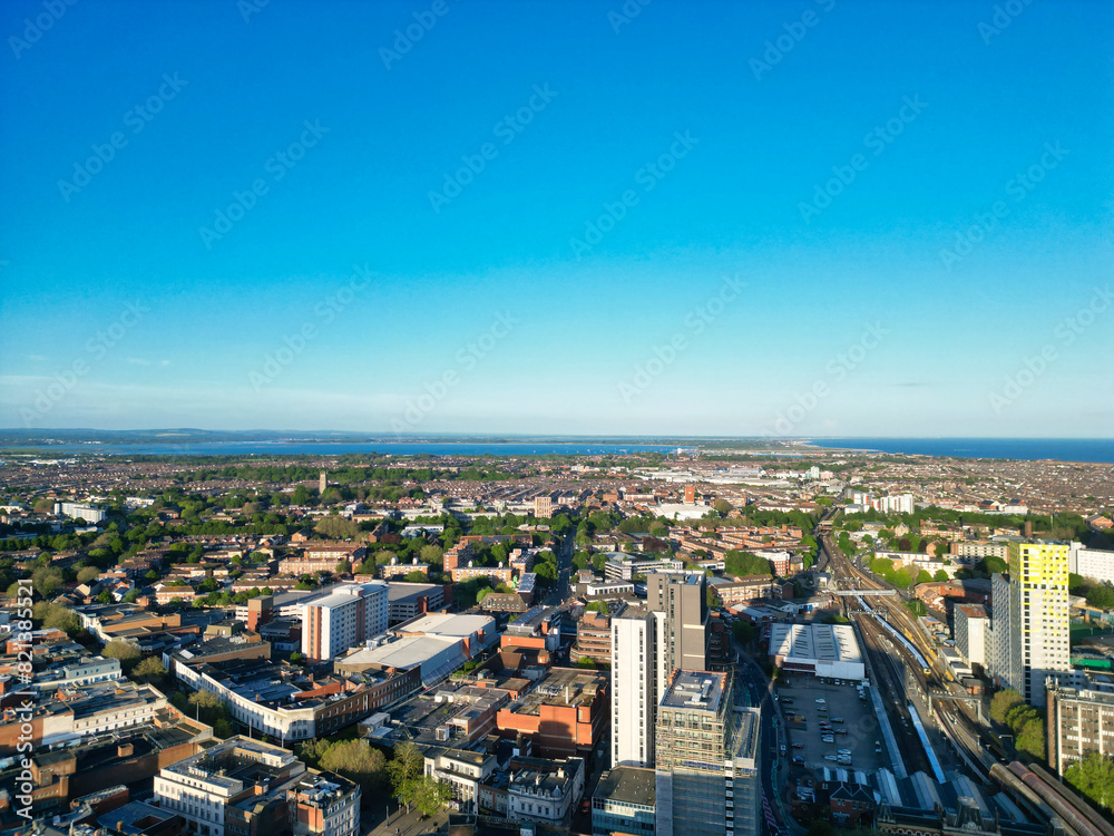 Fototapeta premium Aerial View of Portsmouth City Centre, England United Kingdom. May 15th, 2024