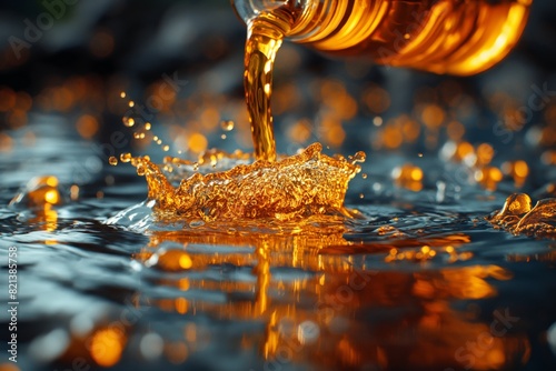 Golden liquid splash captured in high detail