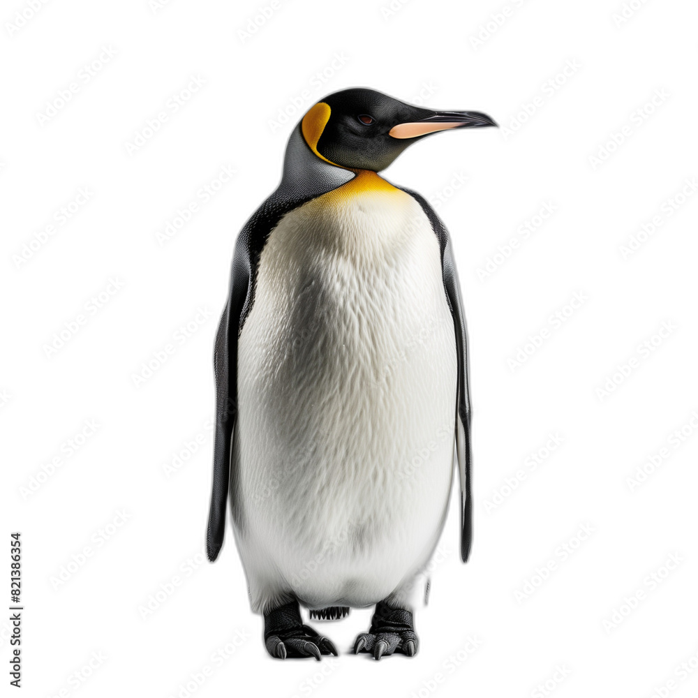 Obraz premium Close-up shot of a penguin with its vibrant black and white plumage against a snowy backdrop, highlighting the graceful details captured through expert photography.