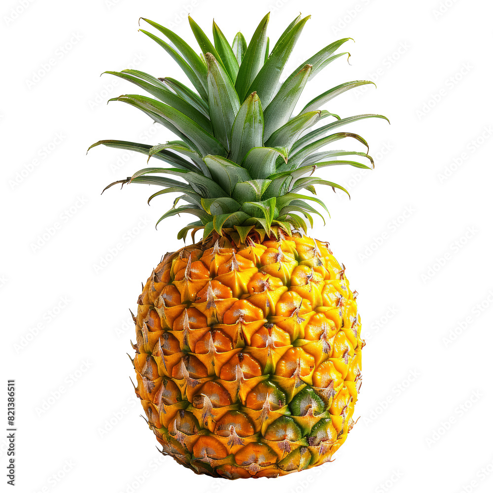 A fresh pineapple, extracted from the backdrop, isolated without any background. Concept of tropical fruit. Generative Ai. A fresh pineapple, extracted from the backdrop, isolated without any background. Concept of tropical fruit. Generative Ai.