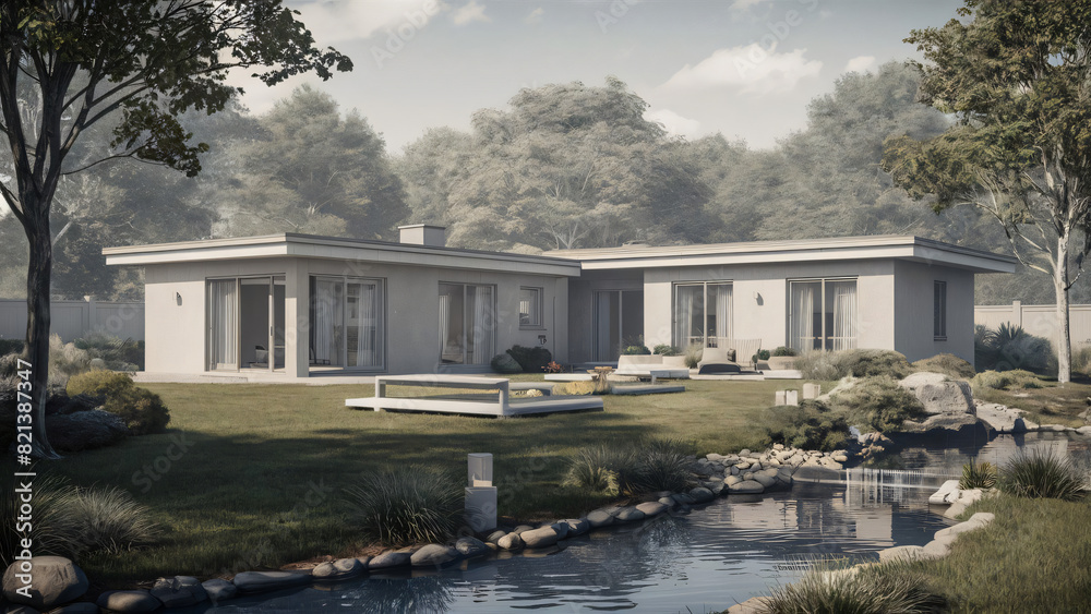Fototapeta premium a house with garden in modern style