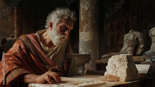 Man Reading an Ancient Book in a Dusty Library