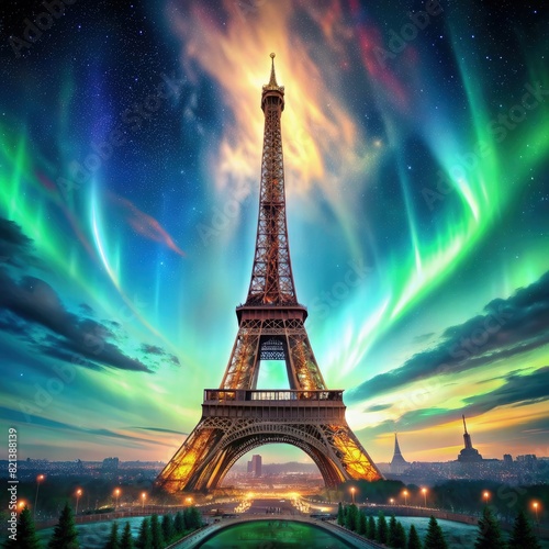 Eiffel Tower at Night Painting. Generative AI © Роман Заворотный