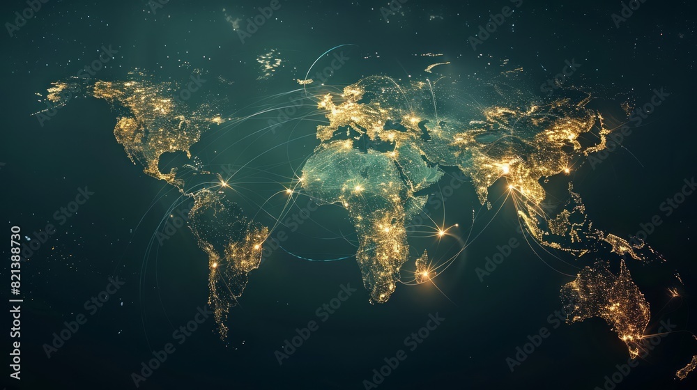 Fototapeta premium Abstract digital map of world, concept of world global network and connectivity.