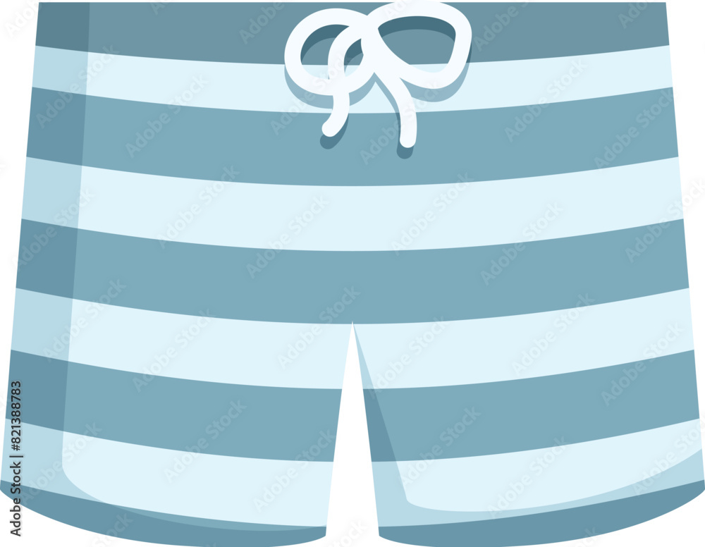 Naklejka premium Illustration of trendy men's striped swim shorts for summer beachwear and swimming activities with a nautical pattern in blue and white, perfect for vacation leisure and poolside relaxation