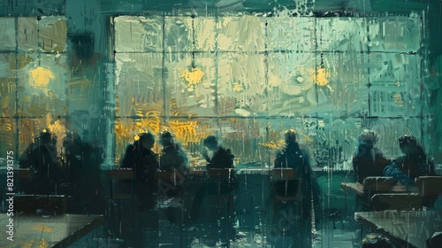 Modern Impressionist Painting Of A Rainy Night In A Cafe photo