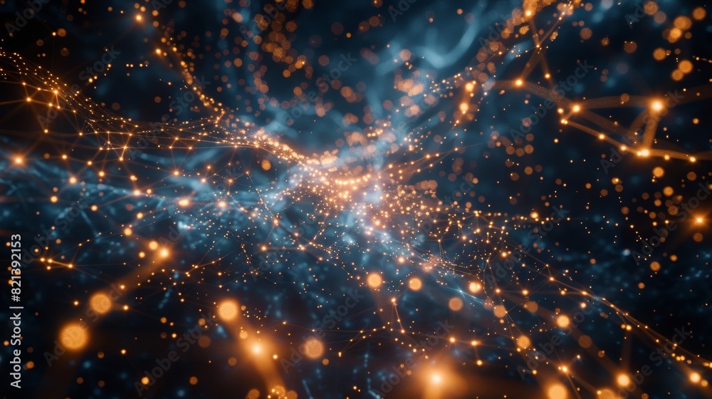 A constellation formed from a web of tiny glowing particles tered throughout the cosmos. A constellation formed from a web of tiny glowing particles tered throughout the cosmos.