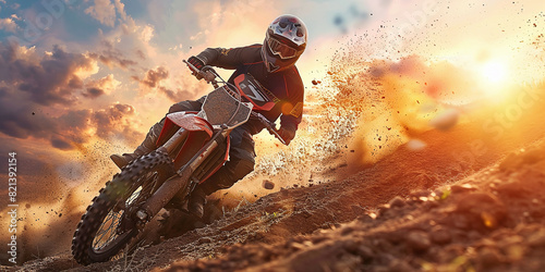 Courage is evident as one navigates a dirt bike through challenging terrain at sunset, embodying determination and skill in the face of rugged obstacles