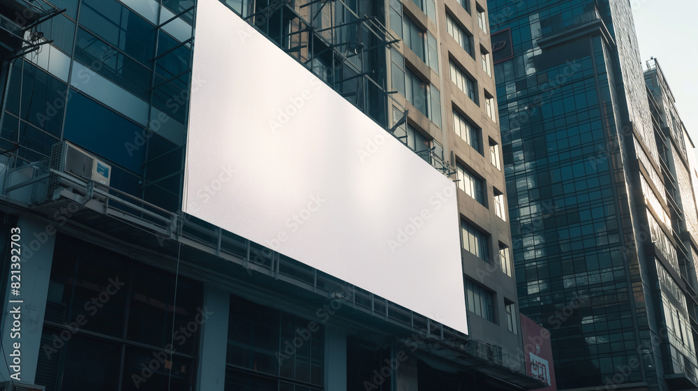 A blank empty canvas poster screen board hanging on a pavement at the city center. A blank empty canvas poster screen board hanging on a pavement at the city center.