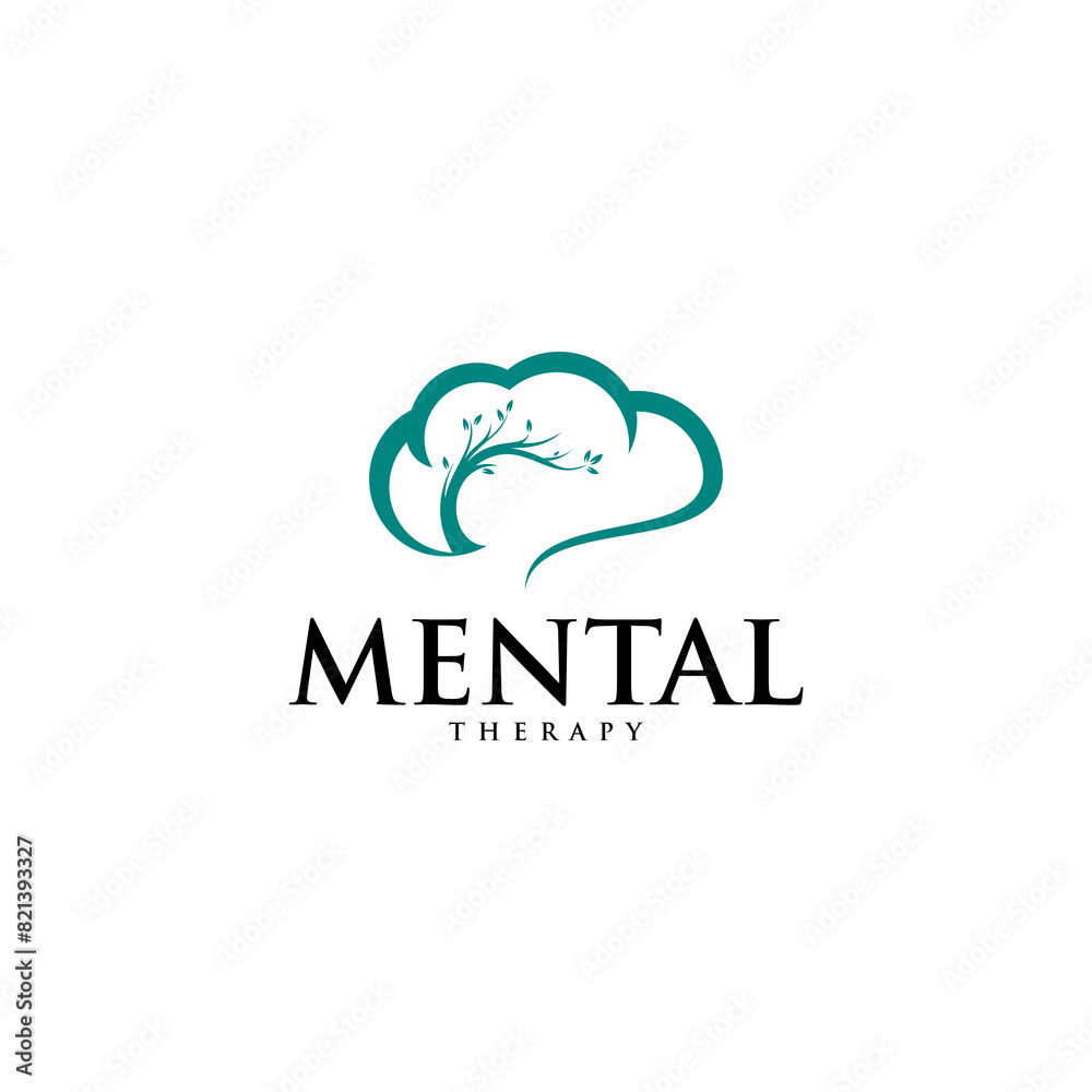 mental health brain and tree logo. Psychotherapy symbol concept graphic design vector illustration.