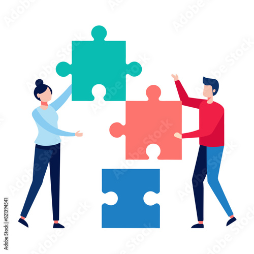 New joiner to fill in team and solve problem, teamwork to get solution, put right man in the right job to fit job description concept, businessman hand HR put new joiner to connect jigsaw puzzle. stoc © CreativeDesigns