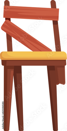 Colorful digital illustration of a wooden chair with a yellow cushion, isolated on white
