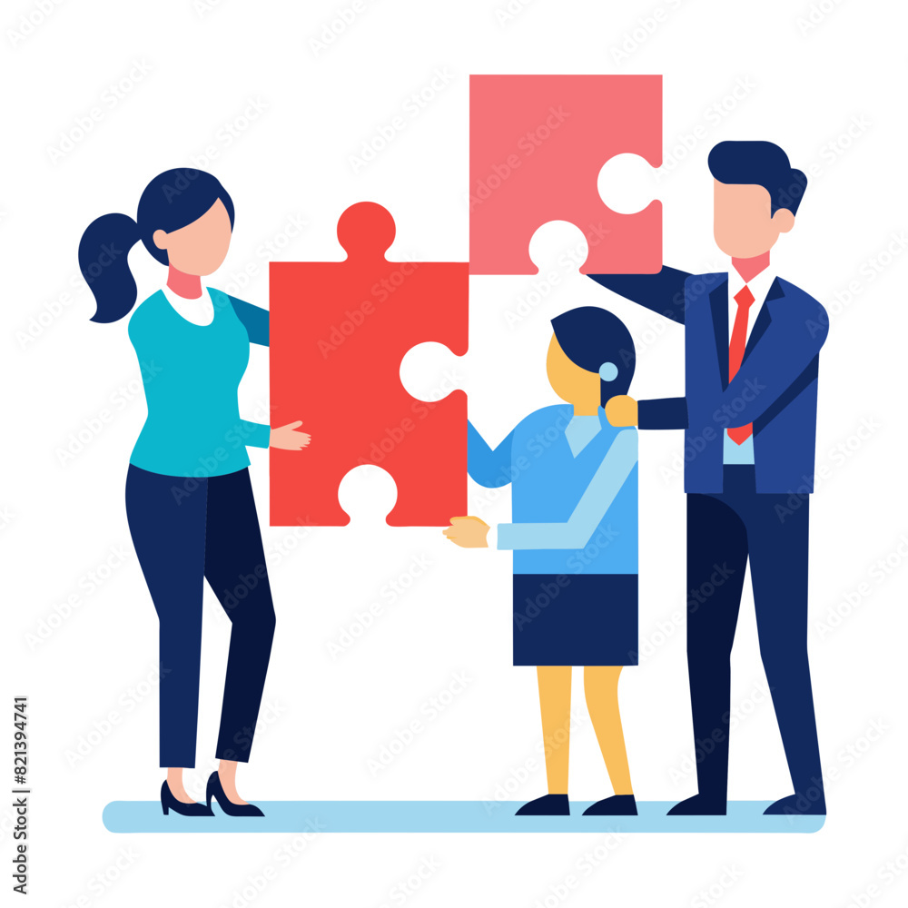 New joiner to fill in team and solve problem, teamwork to get solution, put right man in the right job to fit job description concept, businessman hand HR put new joiner to connect jigsaw puzzle. stoc