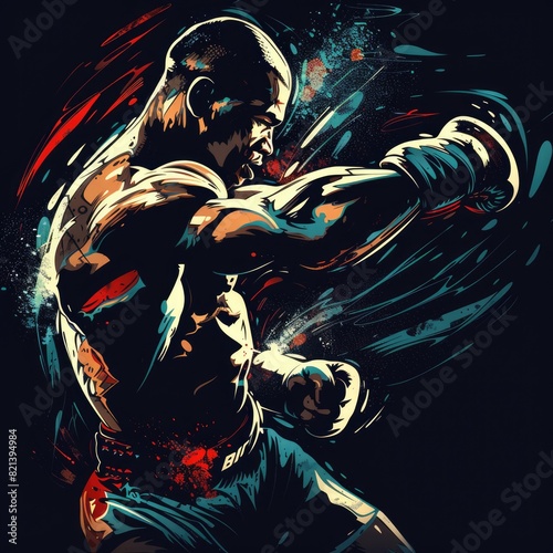 Dynamic MMA Fighter Illustration, Combat Athlete in Action. Vector Template
 photo