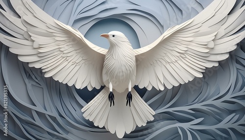 white bird with outstretched wings with white textured background - 3d effect