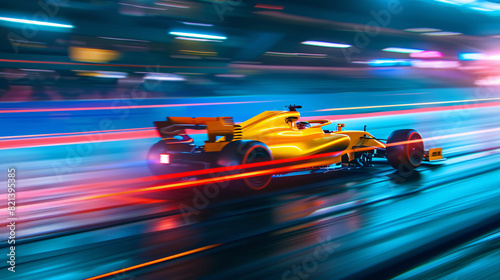 High-Speed Formula Racing Car in Motion Blur