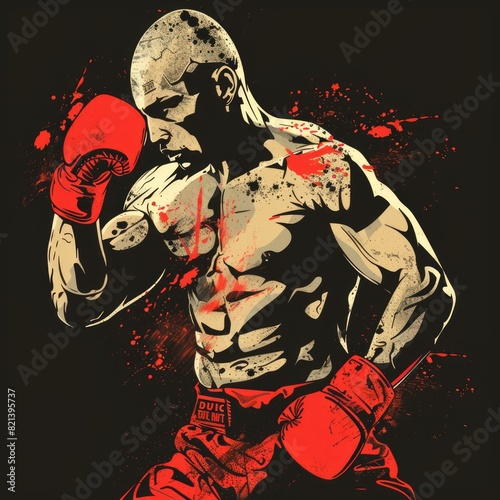 Dynamic MMA Fighter Illustration, Combat Athlete in Action. Vector Template 