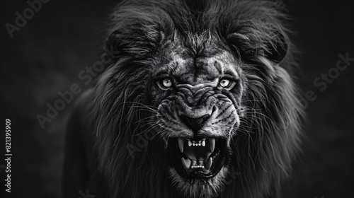 Intense Black and White Lion Portrait