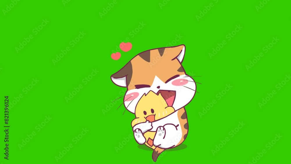 Kitten Hugging Duck Animation - Green Screen Background Kitten Hugging Duck Animation - Green Screen Background
