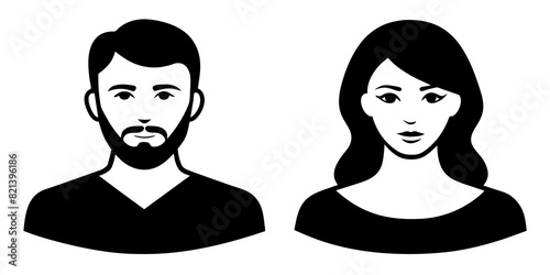 A vector illustration depicting male and female face silhouettes or icons, serving as avatars or profiles for unknown or anonymous individuals. The illustration portrays a man and a woman portrait.