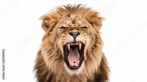 Close-up of a Roaring Lion Isolated on White Background