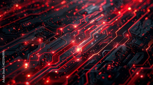 A close - up abstract image of a tech background, showcasing red glowing lines