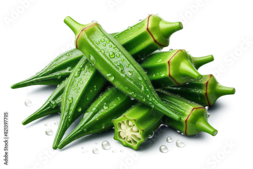 Green beans of Okra or lady's fingers's pods close-up