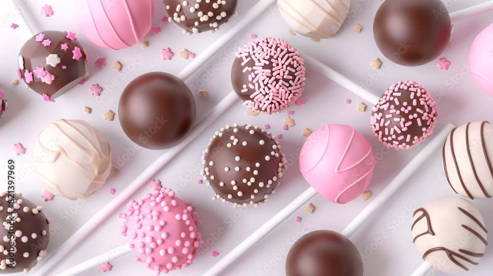 Assorted Chocolate Cake Pops on White Background Assorted Chocolate Cake Pops on White Background