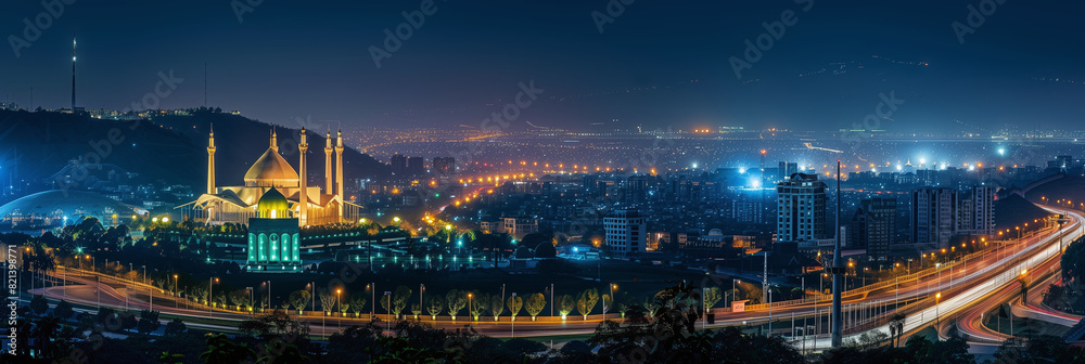 Obraz premium Stylized Night View of Islamabad with Faisal Mosque