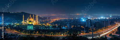 Stylized Night View of Islamabad with Faisal Mosque