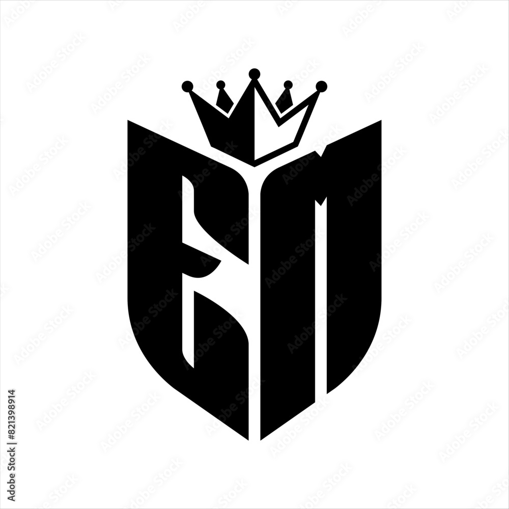 EM Letter monogram with shield shape with crown black and white color ...