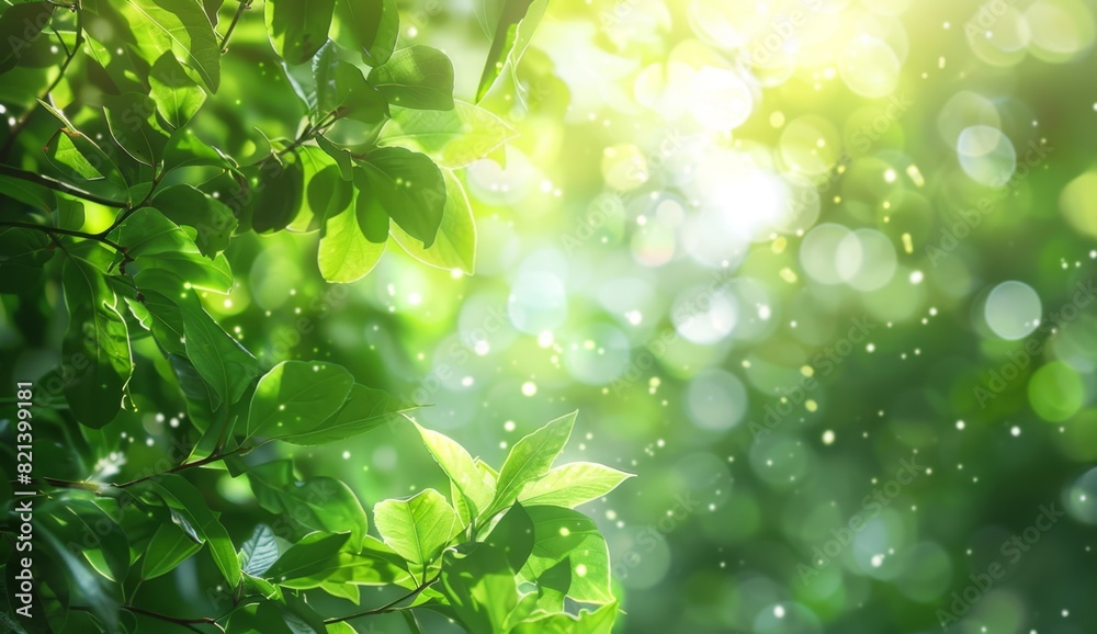 Abstract blurred background with bokeh and sunlight, green nature Background for design Blurred nature spring or summer Generative AI