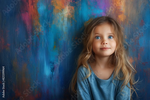 Little girl with captivating eyes and painted backdrop