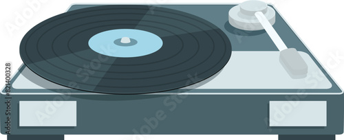 Vintage turntable illustration with retro vinyl record player. Music. And cool. Nostalgic. Classic. Analog design in isolated vector flat style. Ideal for dj. Entertainment. And vintage sound graphic
