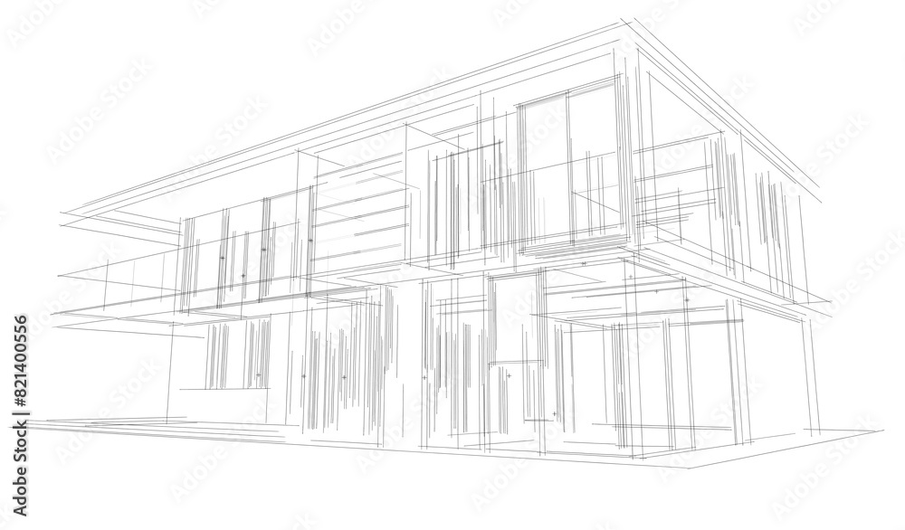 Fototapeta premium house building sketch architectural 3d illustration