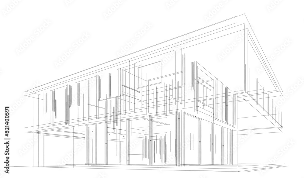 Fototapeta premium house building sketch architectural 3d illustration