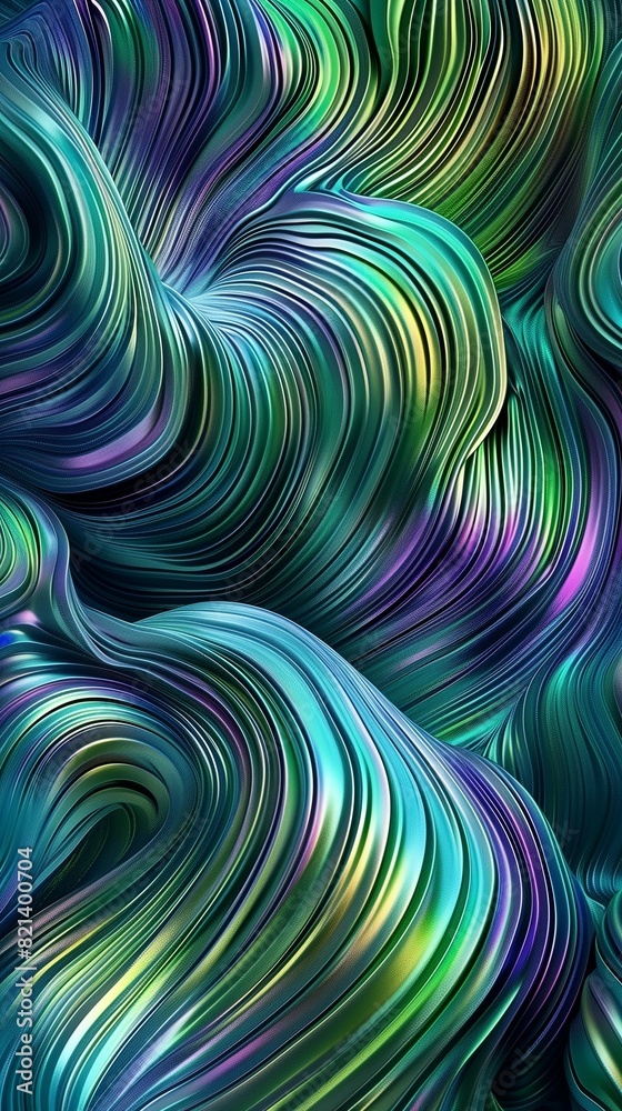 Fototapeta premium A digital illustration featuring multiple colors in a swirled pattern, resembling waves or layers of a fluid substance.
