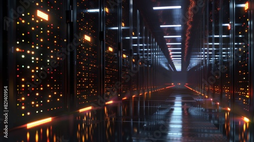 Server Racks In Data Center for Technology or Network Designs © Gulkhanim
