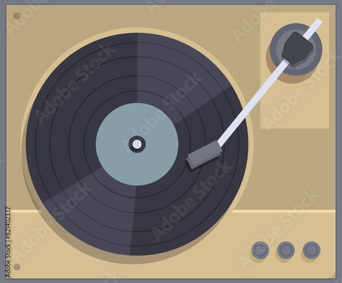 Flat design illustration of a classic vinyl record player, perfect for retro themes
