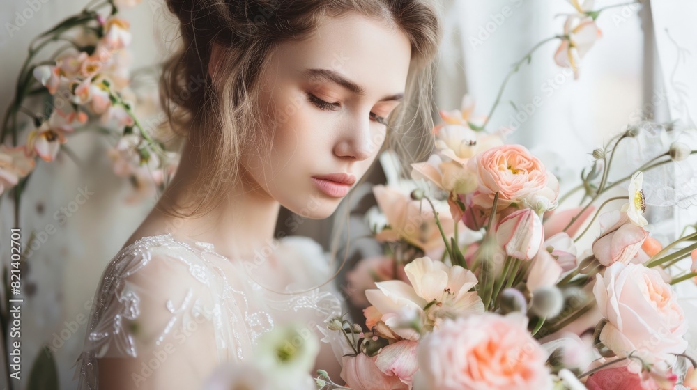 Naklejka premium romantic and cozy atmosphere with natural light filtered through transparent curtains or artificial lighting generative ai