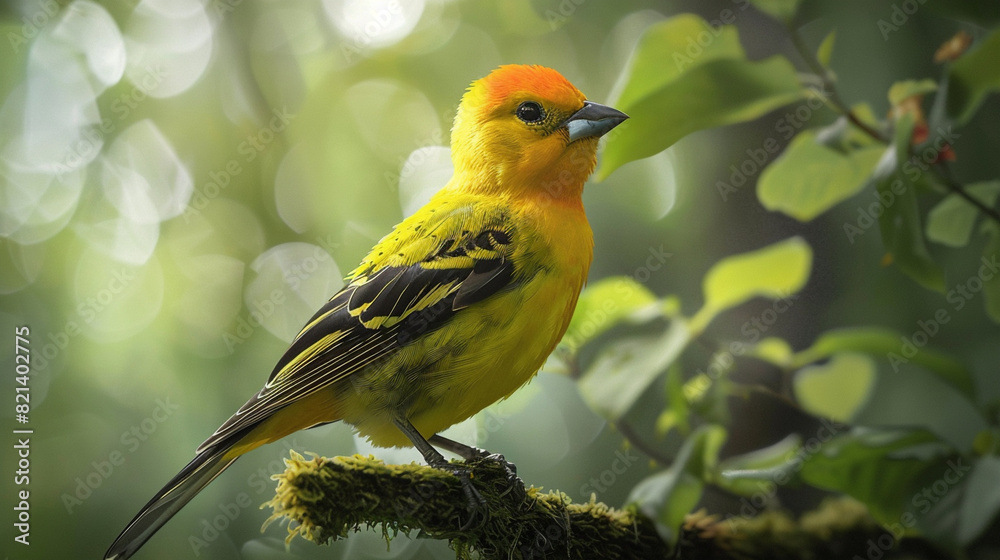 Western tanager sitting on a stick Western tanager sitting on a stick