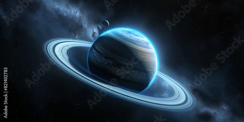 Fototapeta Naklejka Na Ścianę i Meble -  3D illustration, space, astronomy, planets, Saturn, science, galaxy, cosmos, exploration, blue, rings, digital art.