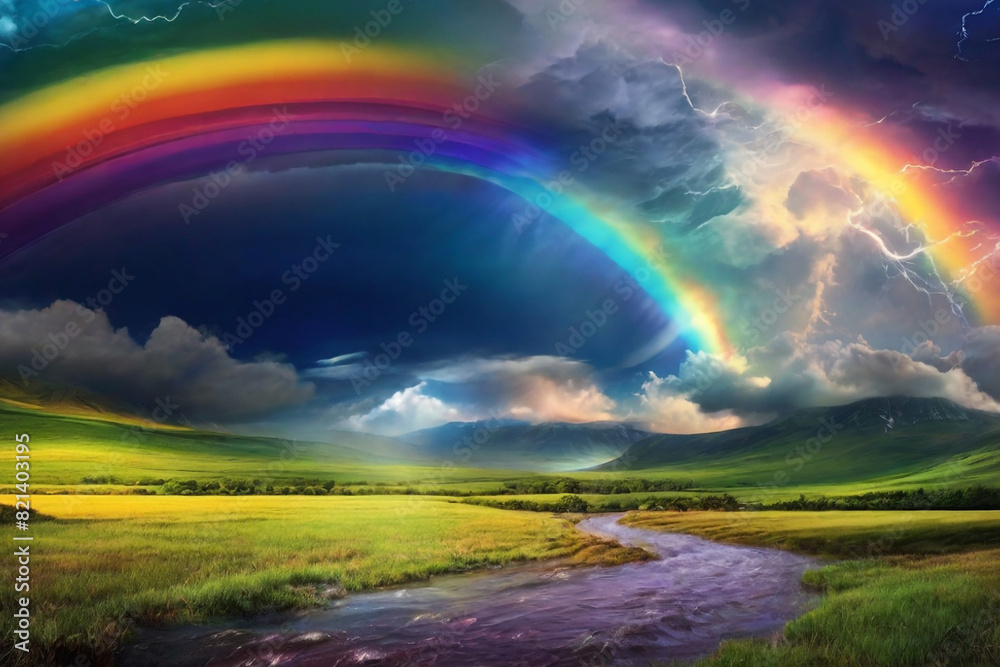 the resilience of nature with a wallpaper that showcases a storm giving way to a vibrant rainbow