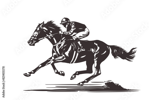 Silhouette of racing horse with jockey, vector