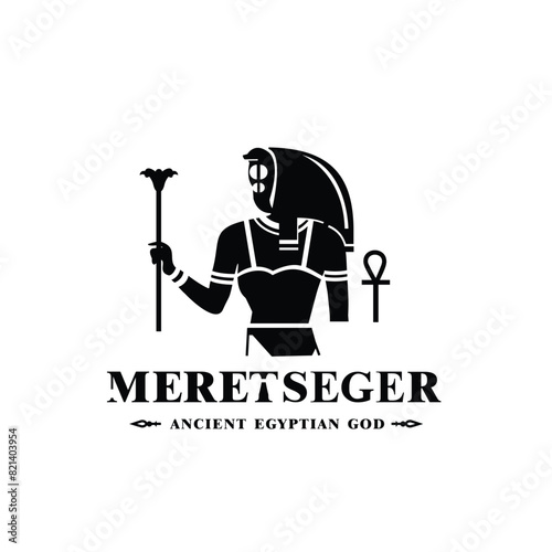 Silhouette of the Iconic ancient Egyptian god meretseger, Middle Eastern god Logo for Modern Use