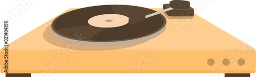 Classic wooden turntable with a vinyl record, depicted in a clean, minimalist style