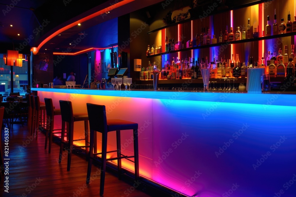A stylish bar with mood lighting