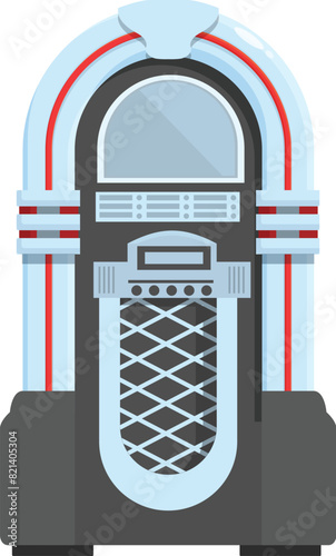 Retro vintage jukebox vector illustration with classic 1950s music entertainment nostalgia. Colorful graphic design